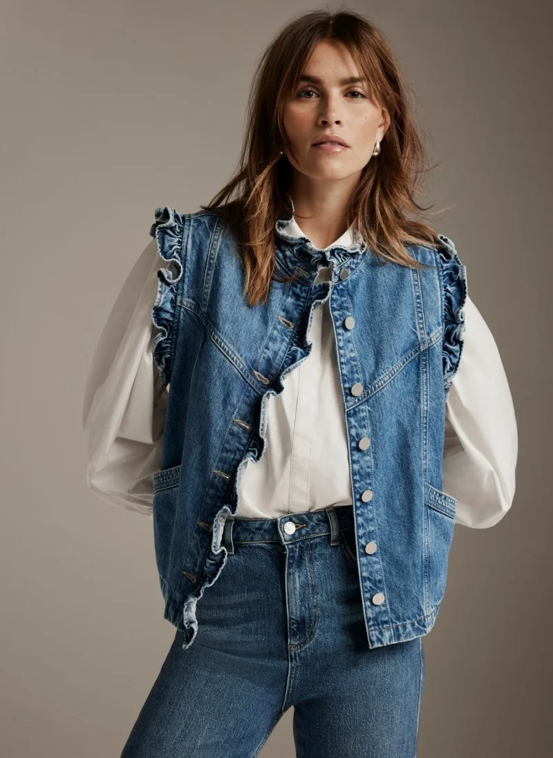 indigo denim ruffle vest