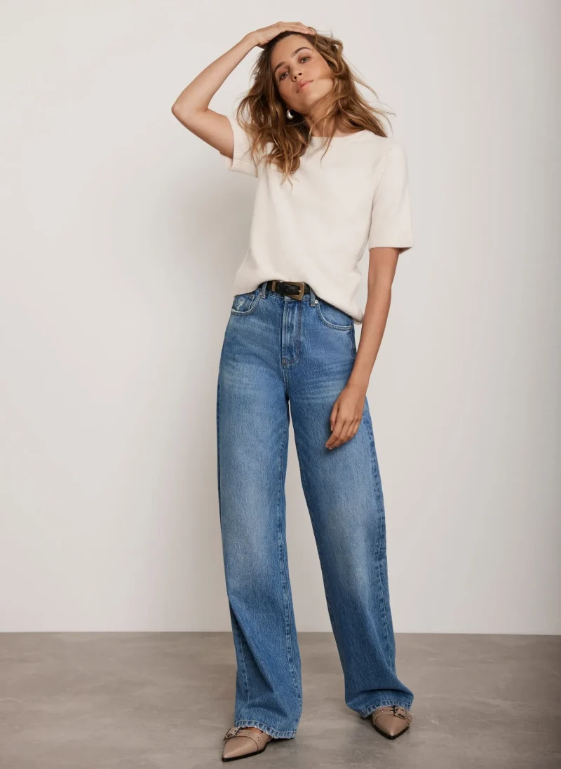 indigo wide leg jeans light wash