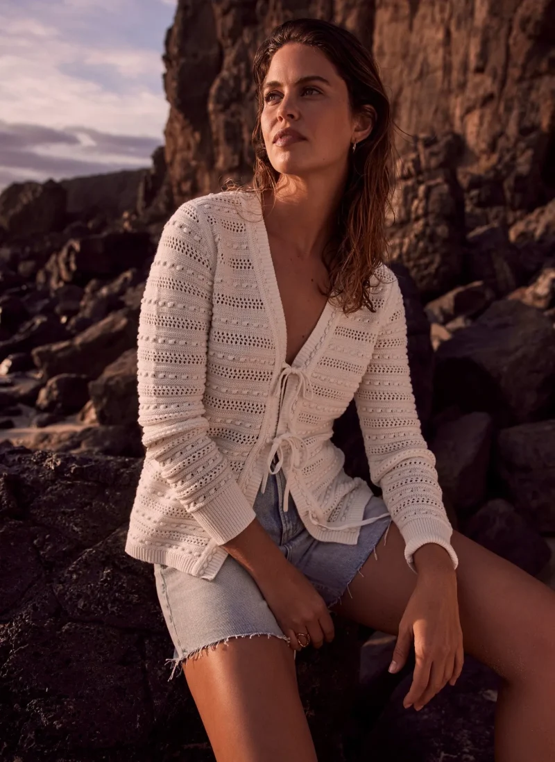 ivory cotton crochet knit cardigan