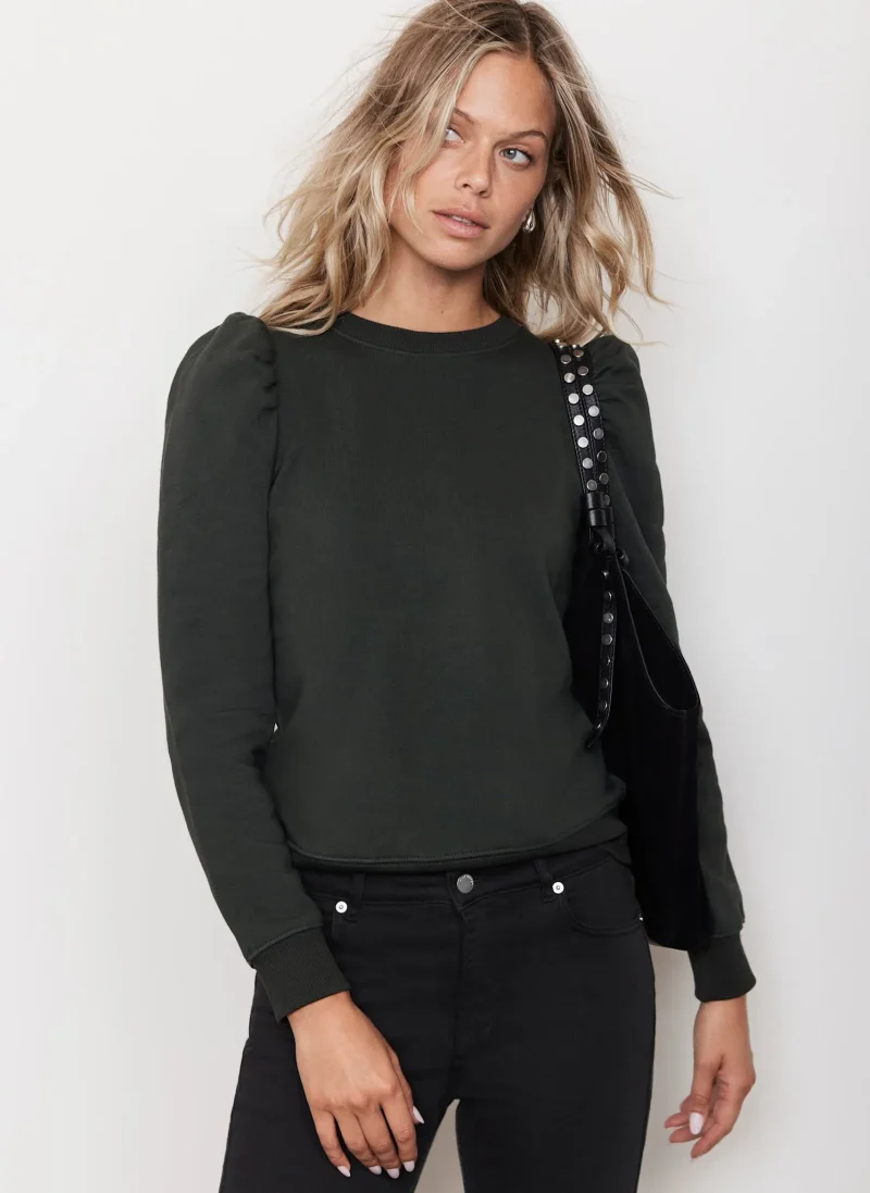 khaki cotton puff sleeve sweatshirt