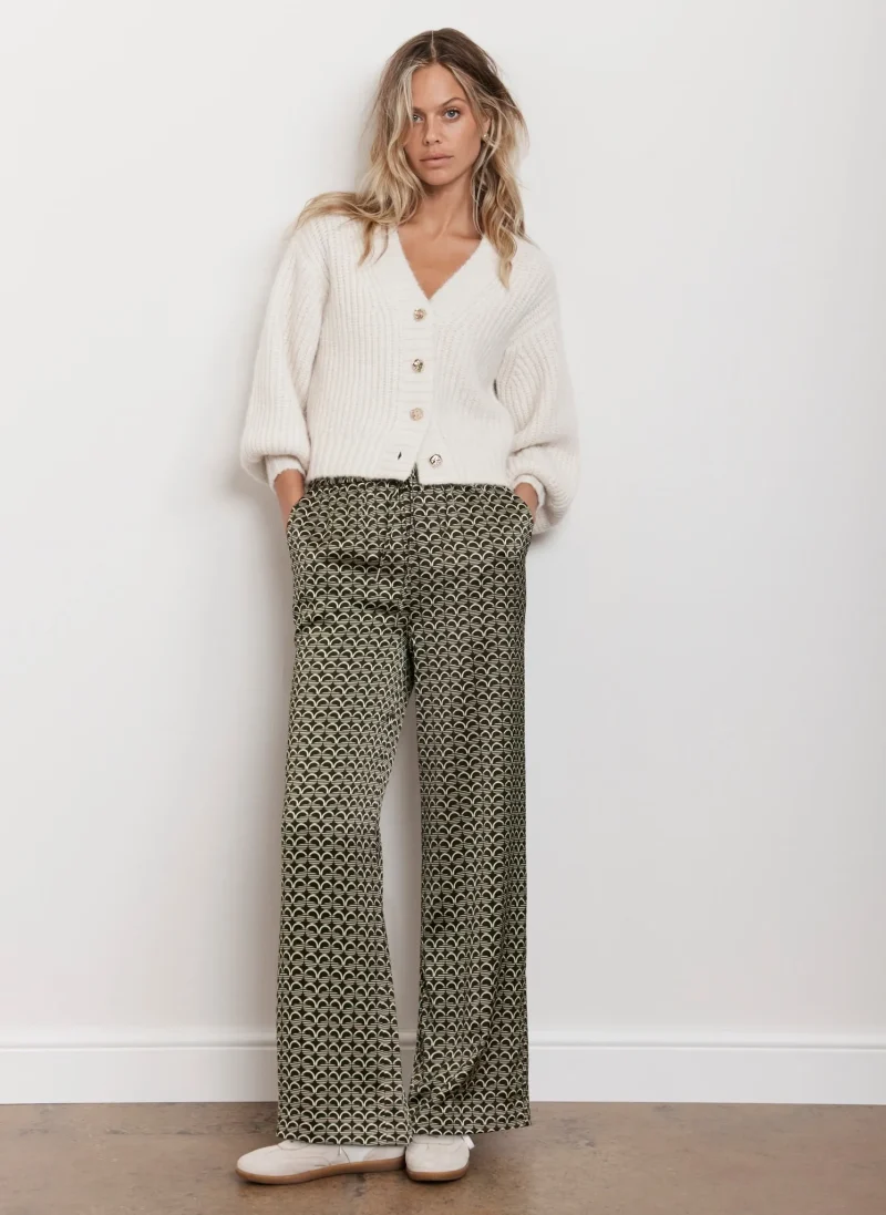 khaki geometric wide leg pants