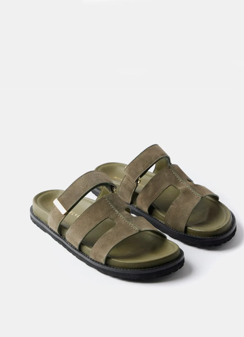 khaki leather high top sandals