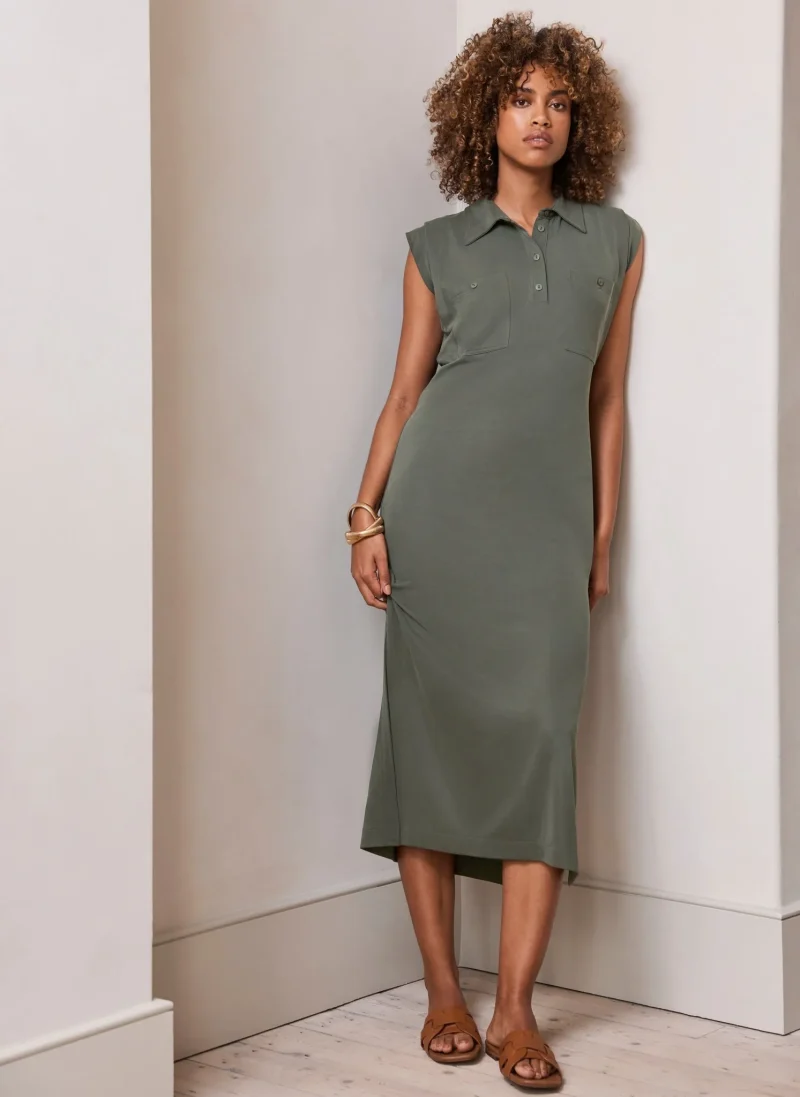 khaki midi jersey dress for women