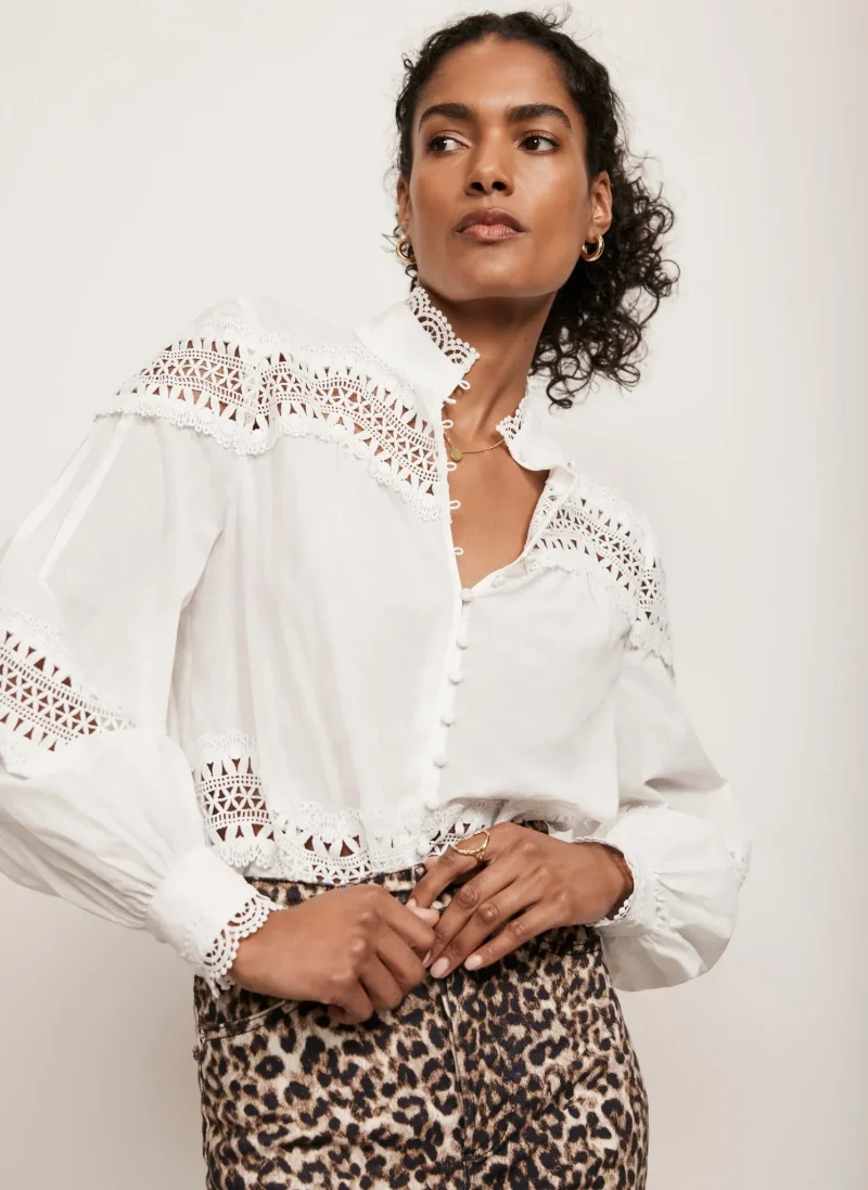 lace detail white cotton blouse