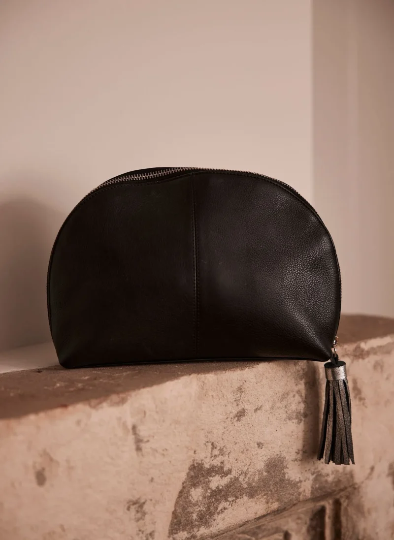 large black leather wash bag