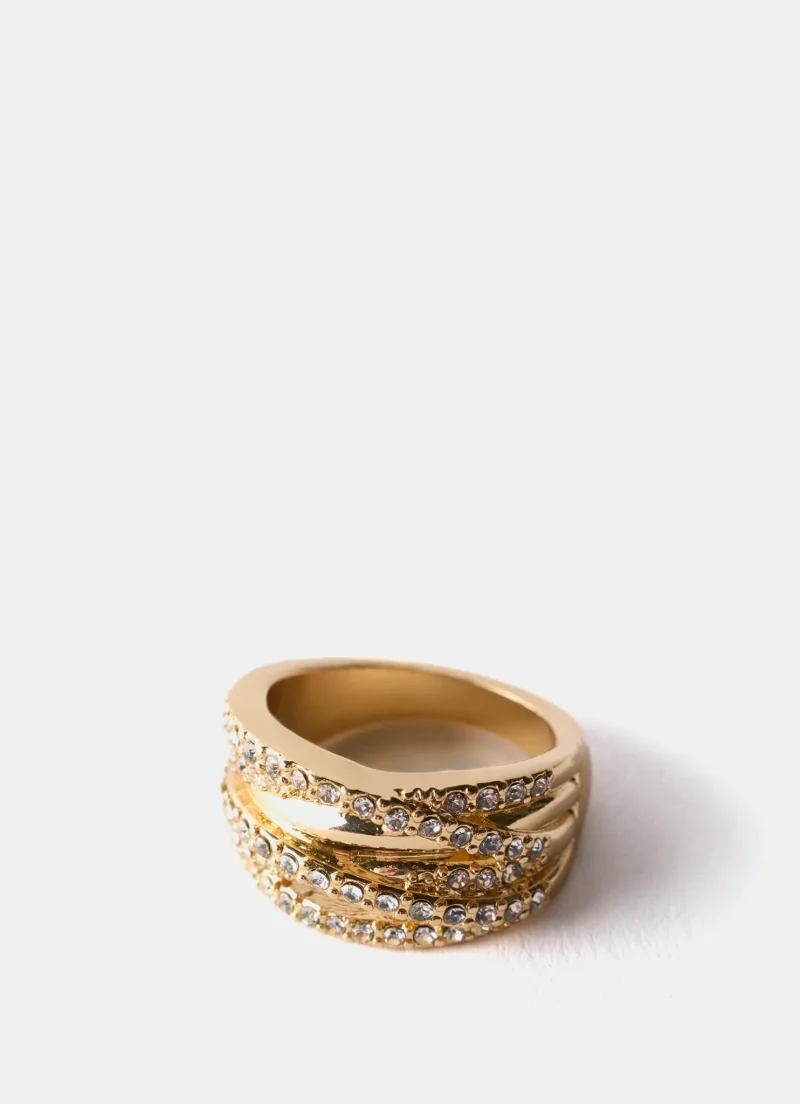 layered gold crystal ring for women