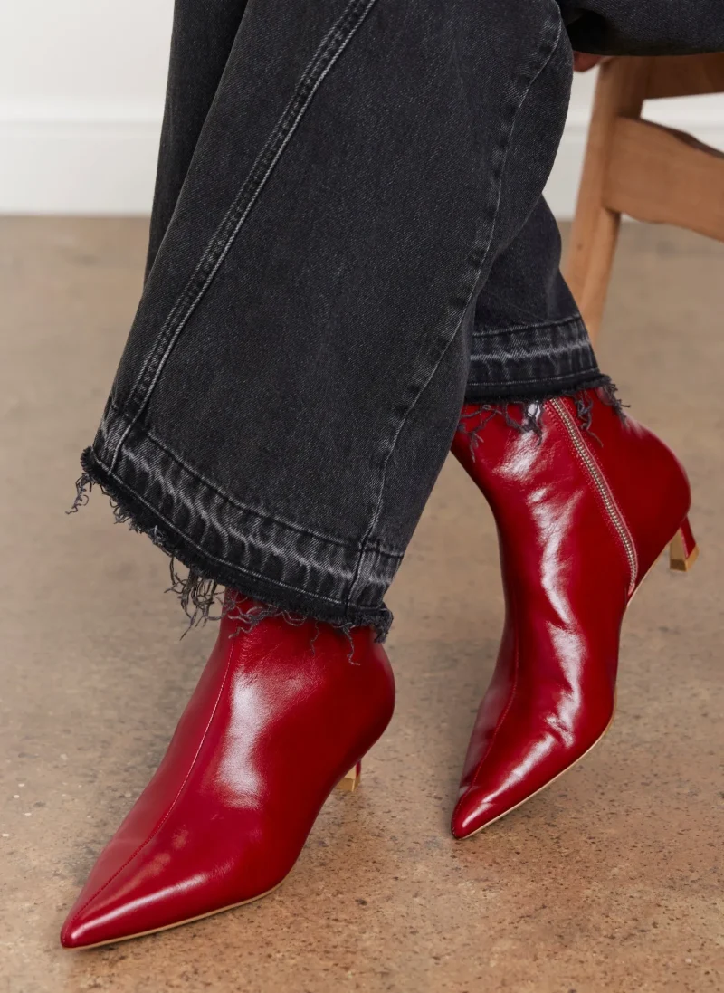 leather ankle boots red