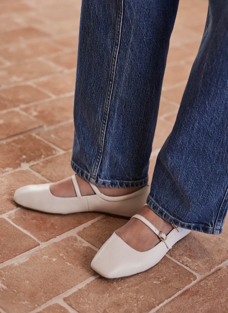 leather ballet flats in cream