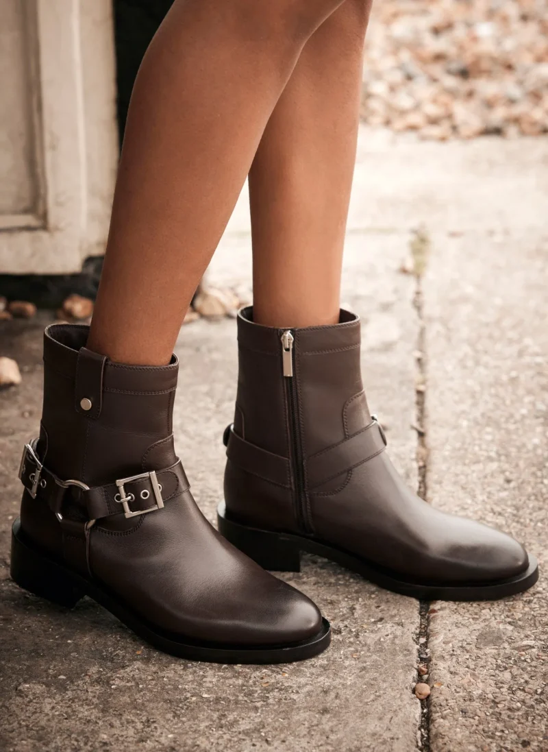 leather biker boots brown