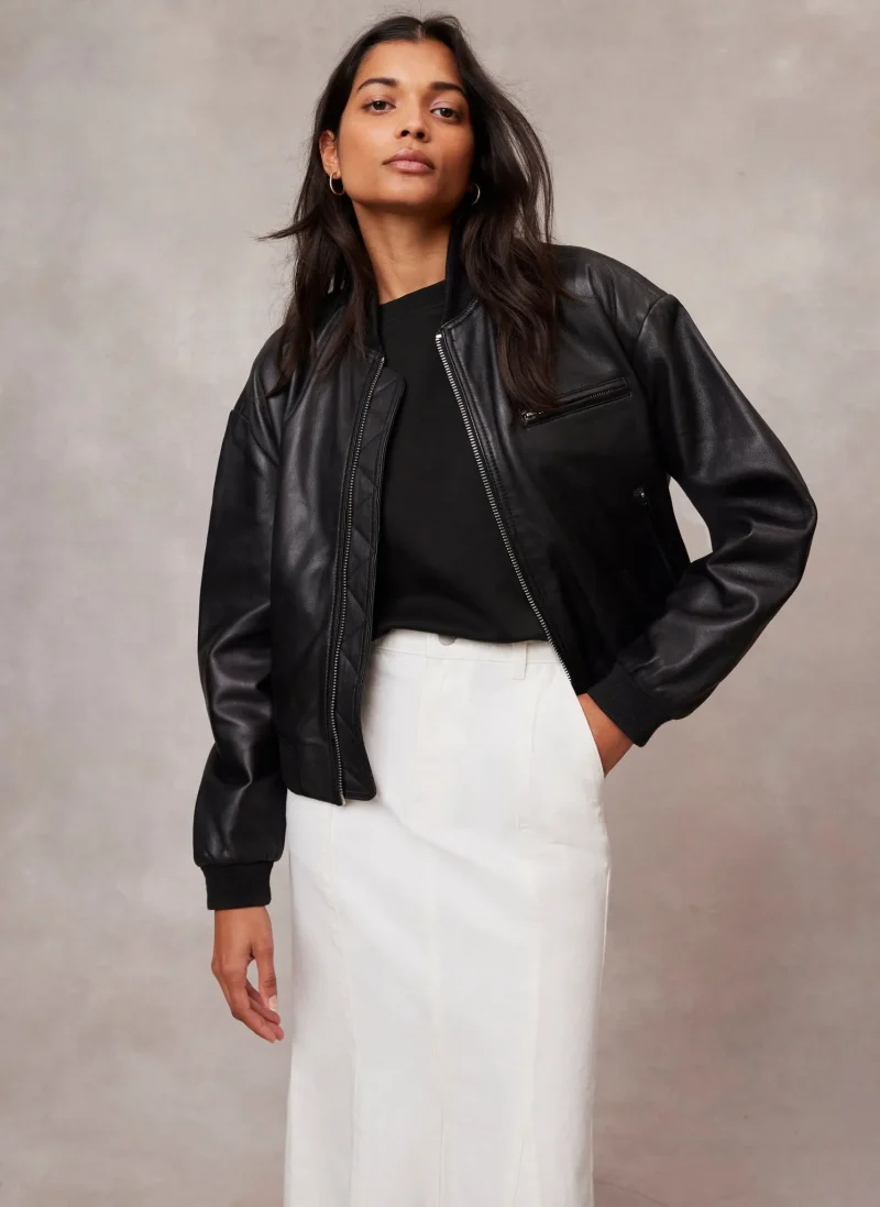 leather bomber jacket classic black