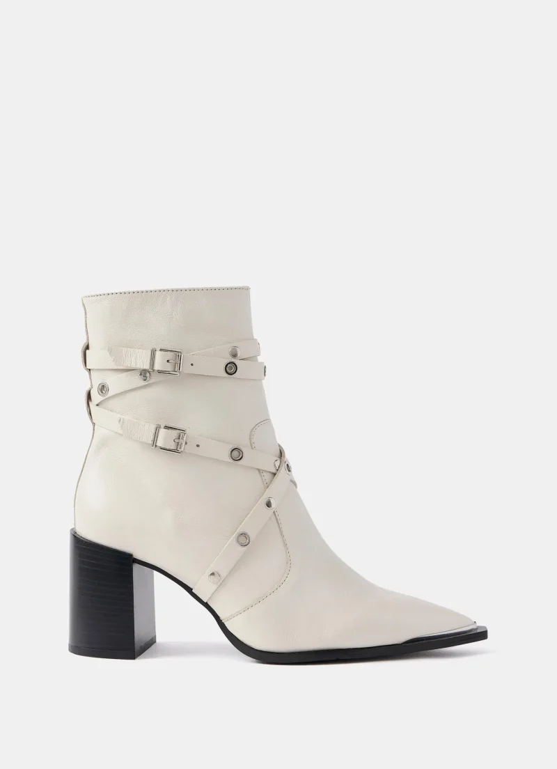 leather buckle ankle boots cream