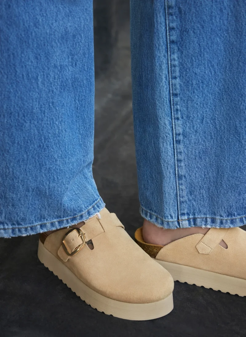 leather platform clogs in neutral