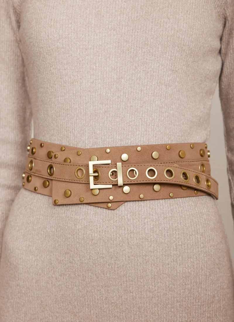 leather studded waist belt neutral design