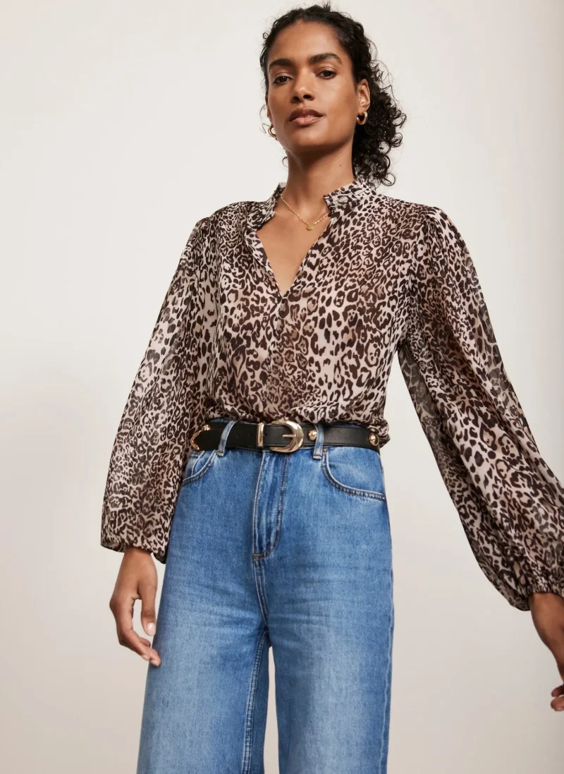 leopard print button up blouse