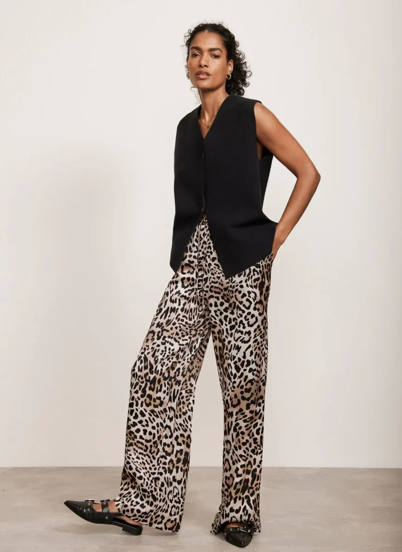 leopard print high waist wide leg pants