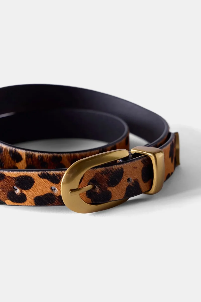 leopard print leather belt with gold buckle