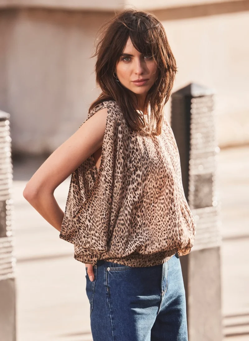 leopard print split sleeve blouse