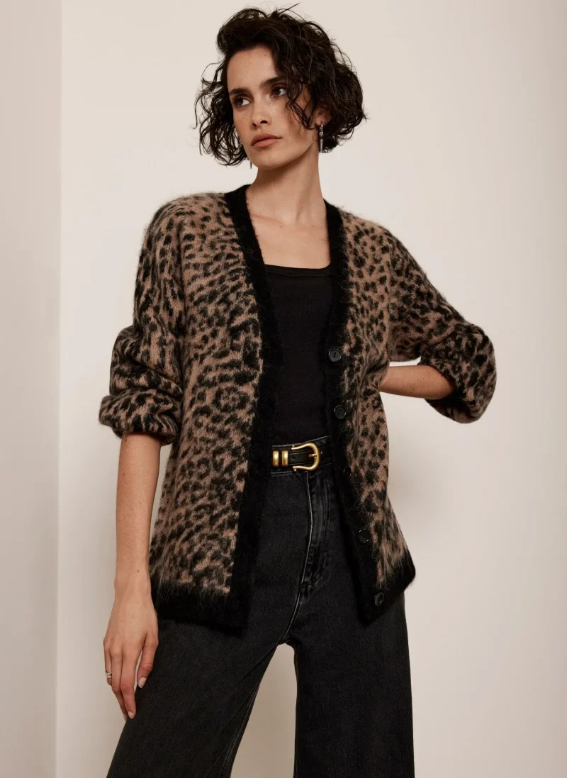 leopard print wool cardigan