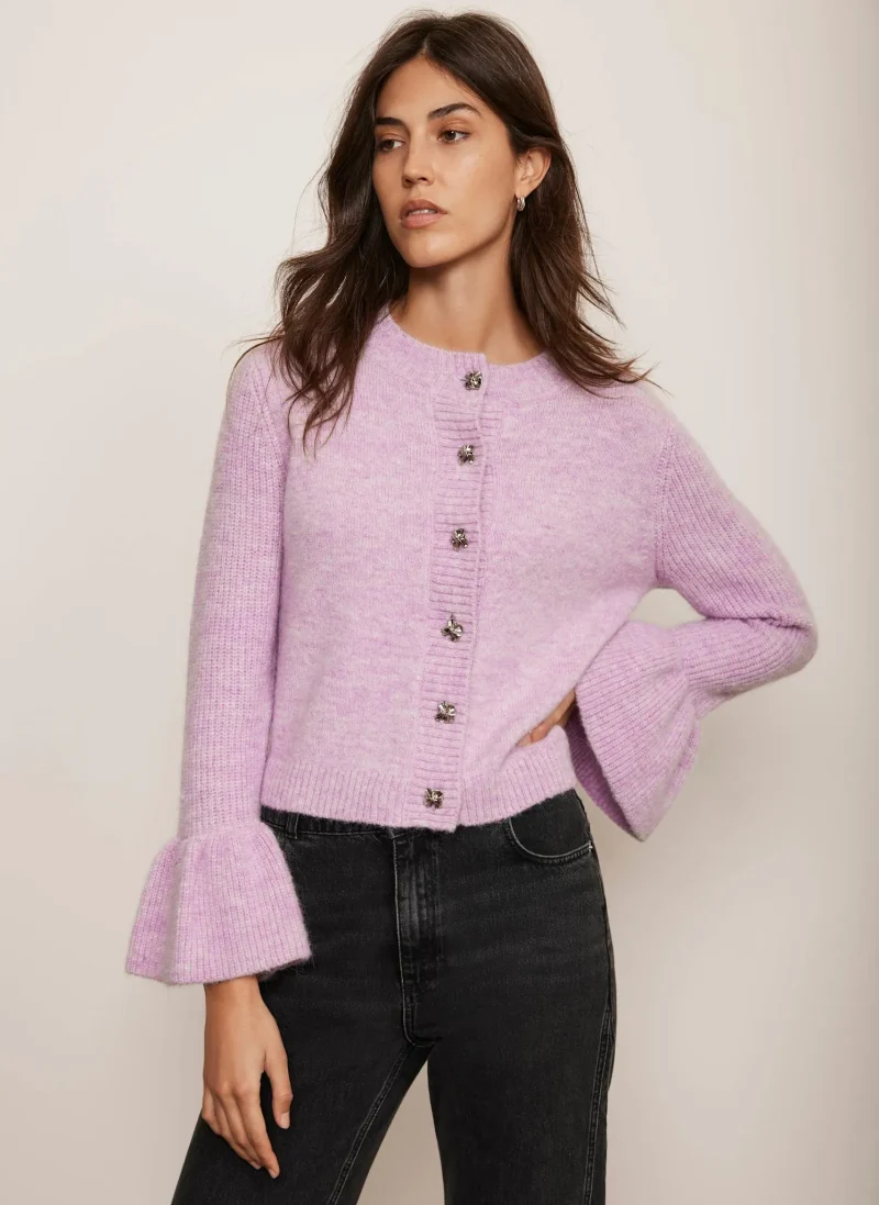 lilac fluted sleeve cardigan for women