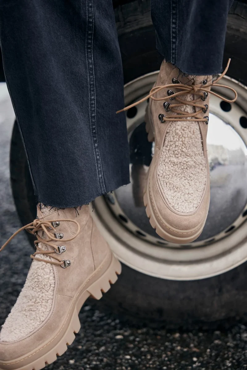 mid calf suede hiking boots in neutral borg