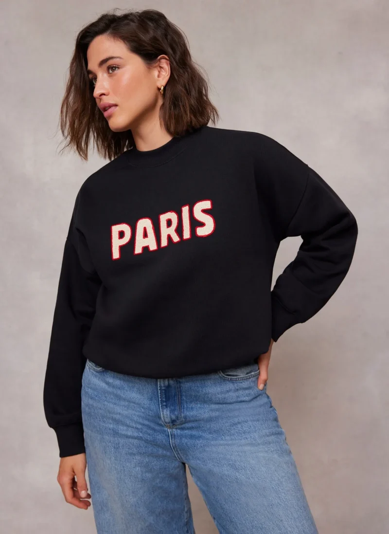 navy cotton blend paris sweatshirt