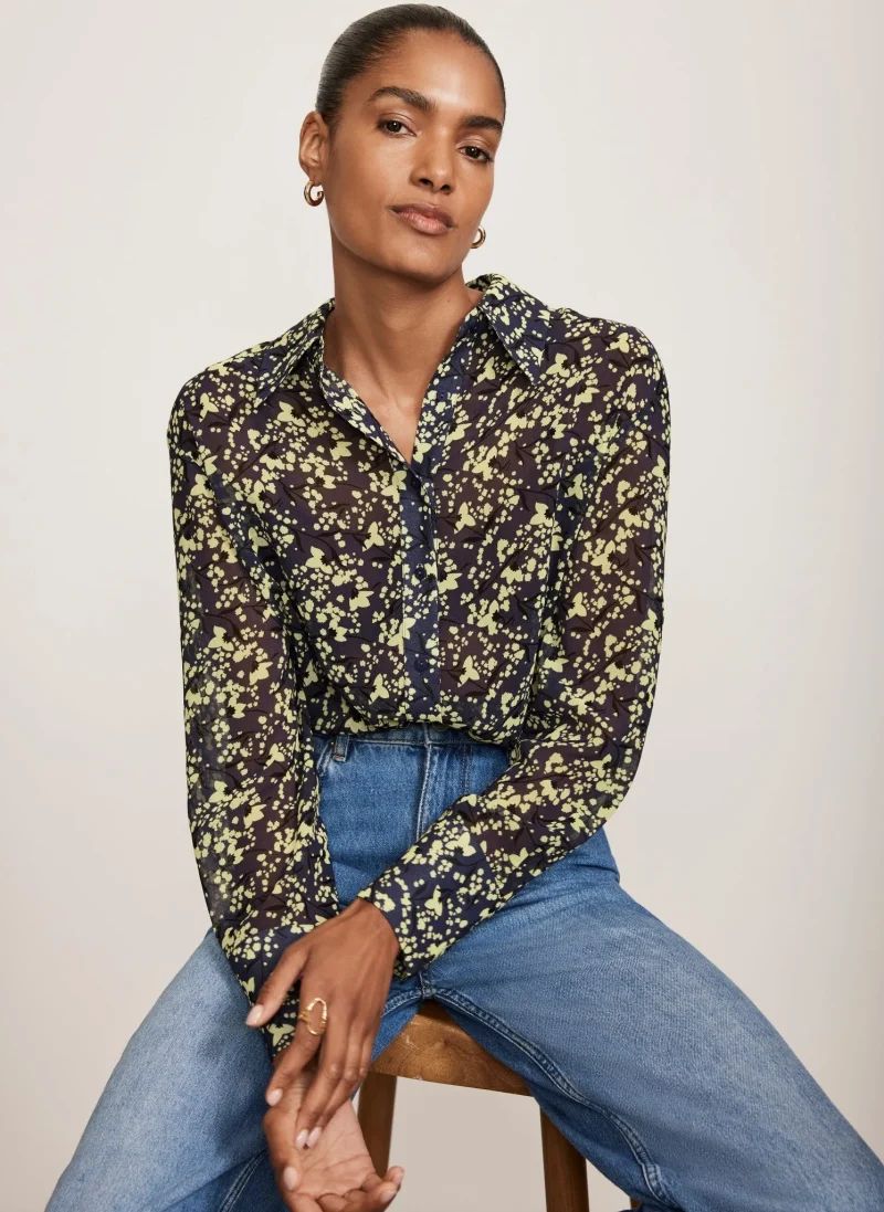 navy floral longline shirt