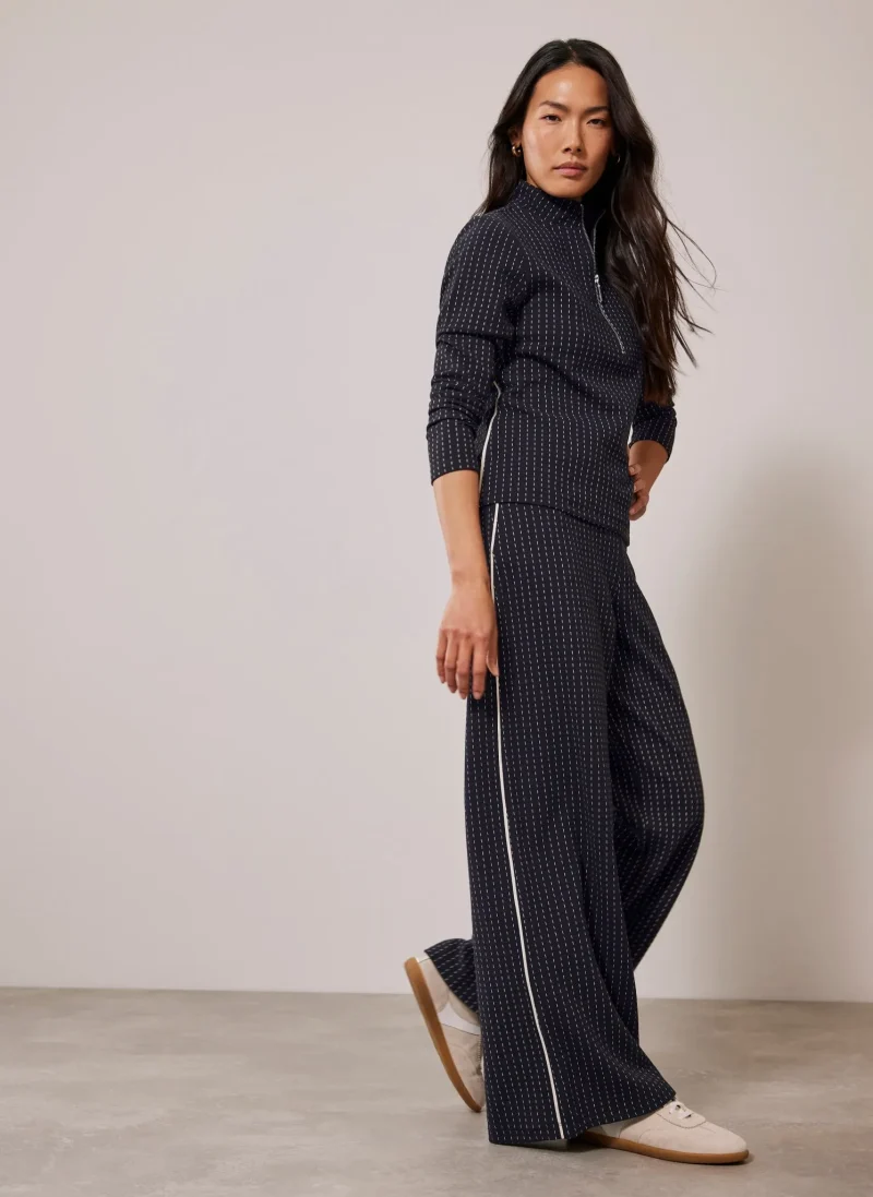 navy pinstripe wide leg pants