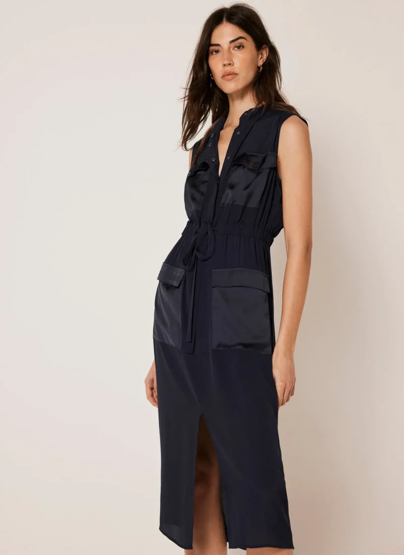 navy utility midi shirt dress