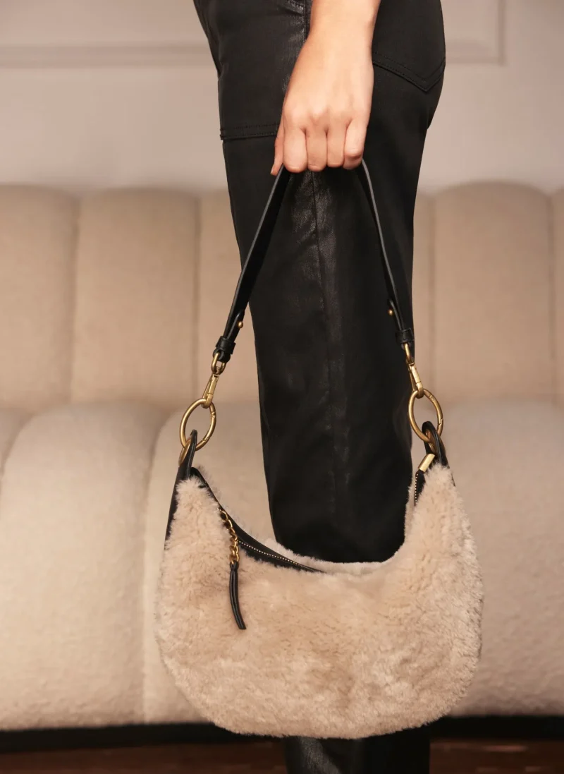 neutral faux fur leather crossbody bag