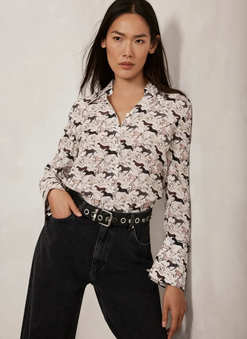 neutral horse print casual shirt