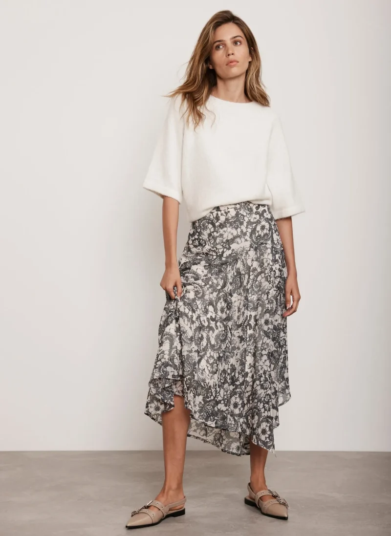 neutral print midi skirt for women