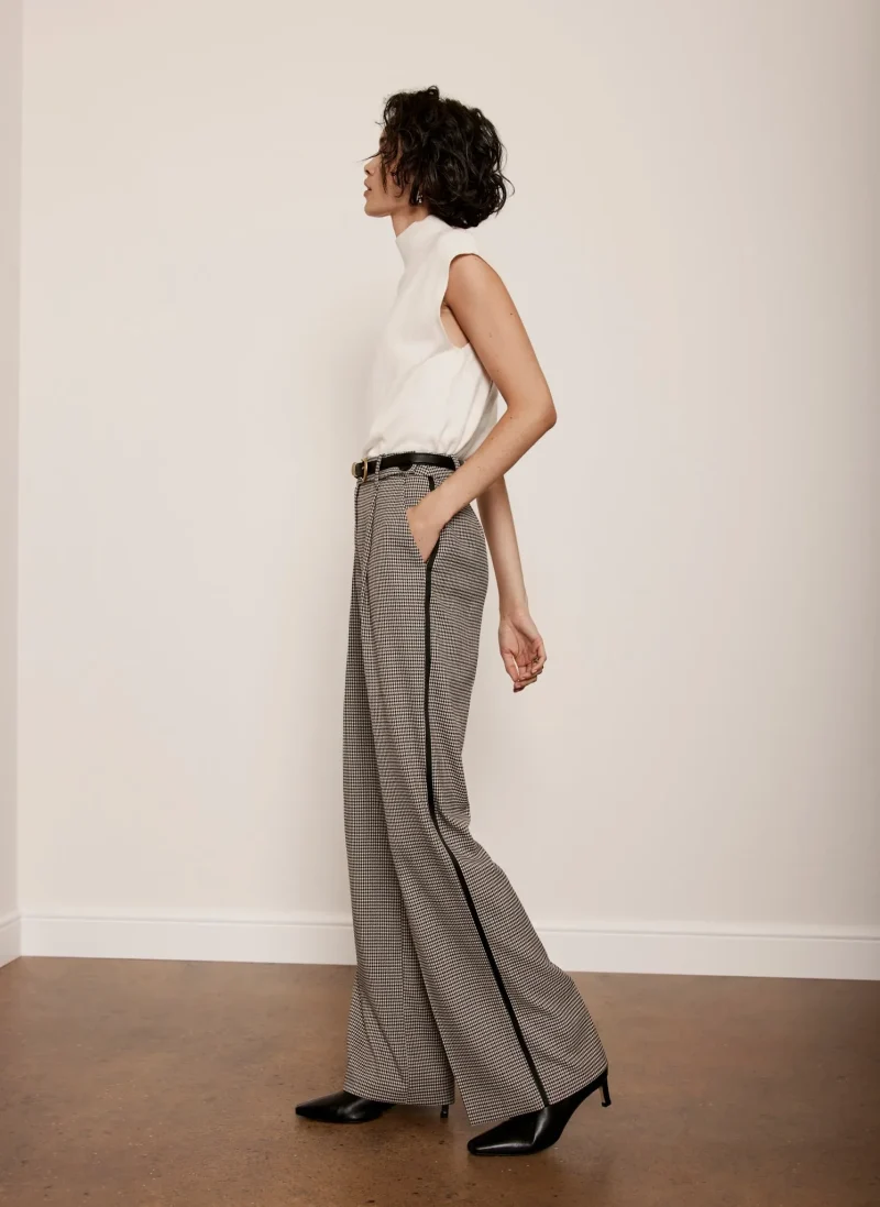 neutral stripe side check trousers