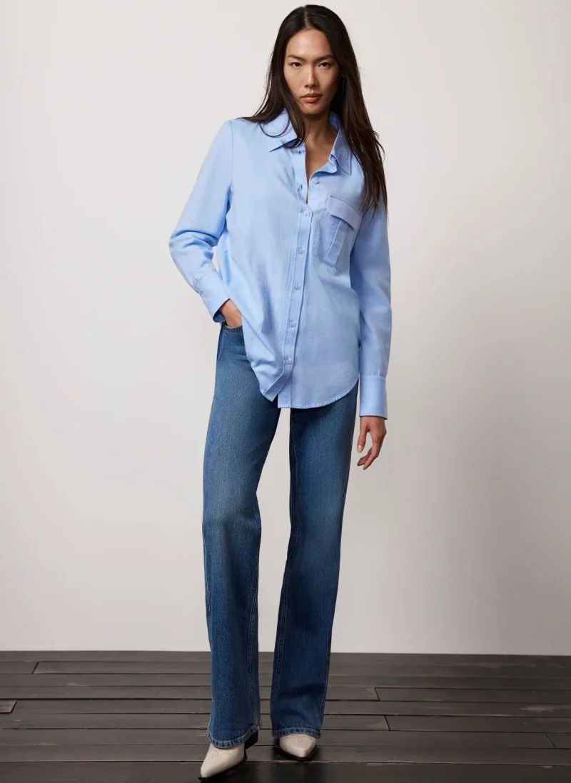 oversized blue chambray shirt