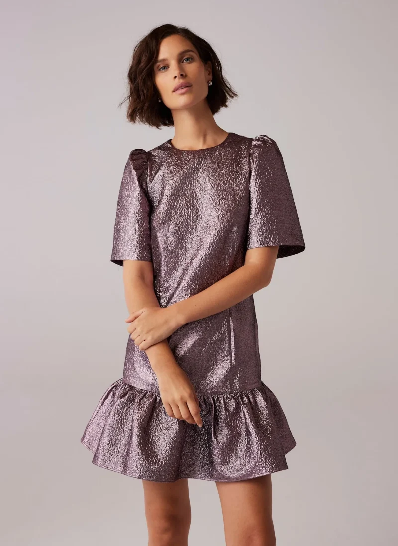 pink frill metallic mini dress