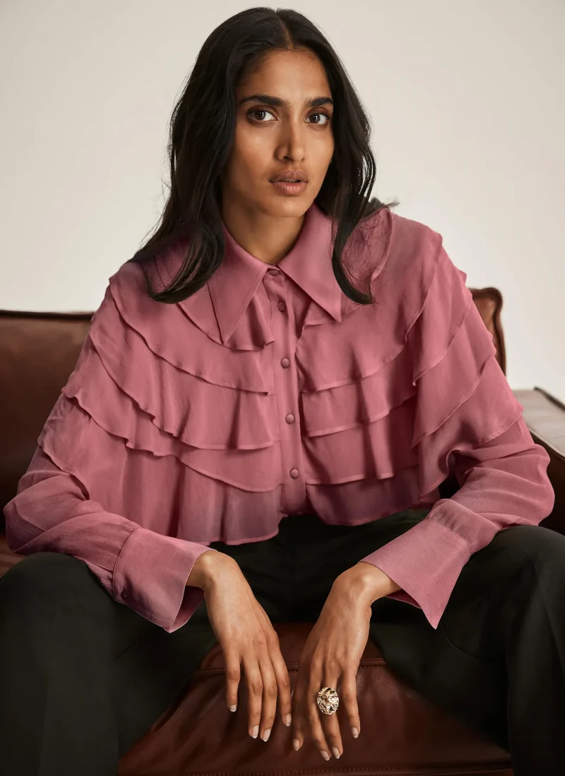 pink ruffle blouse for women