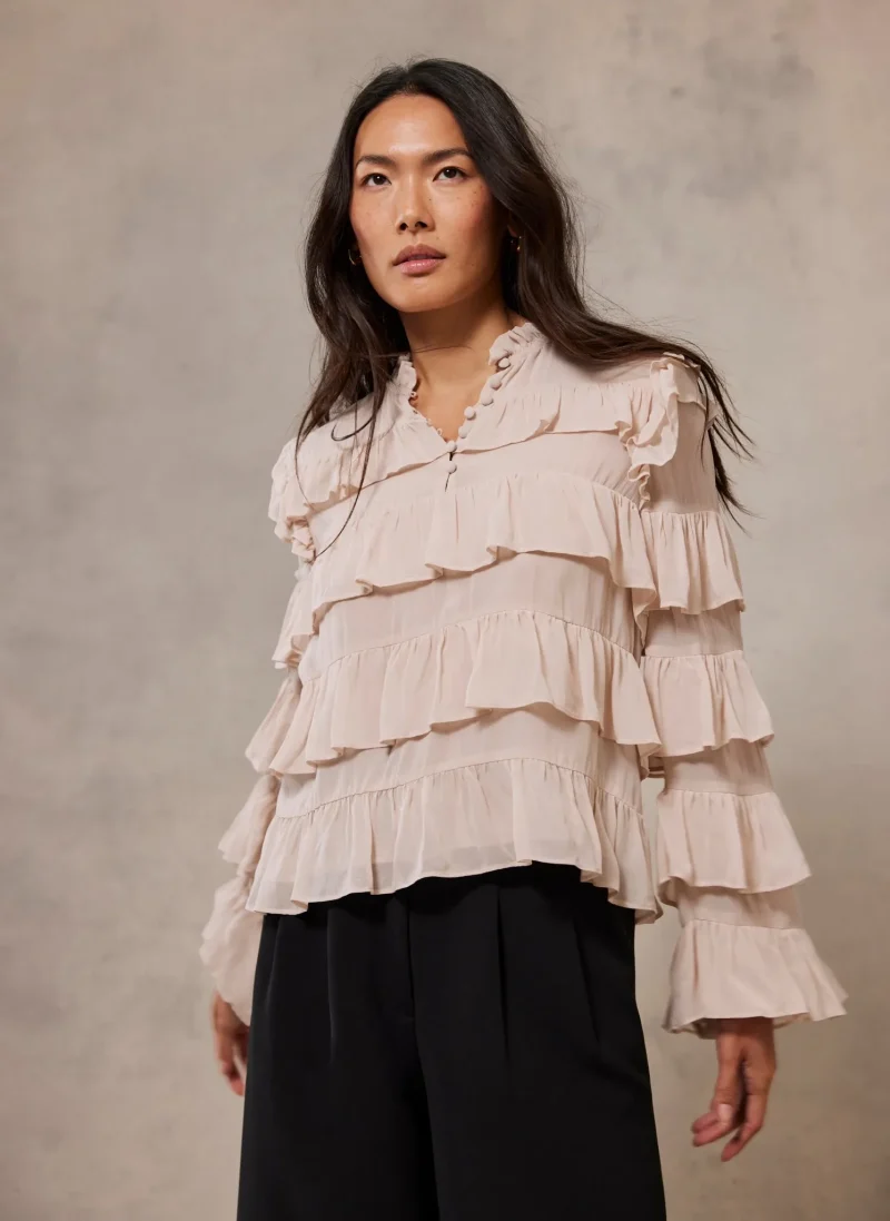 pink ruffle tiered blouse