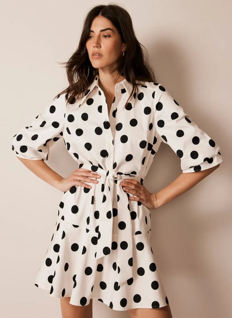 polka dot cotton blend mini dress for women