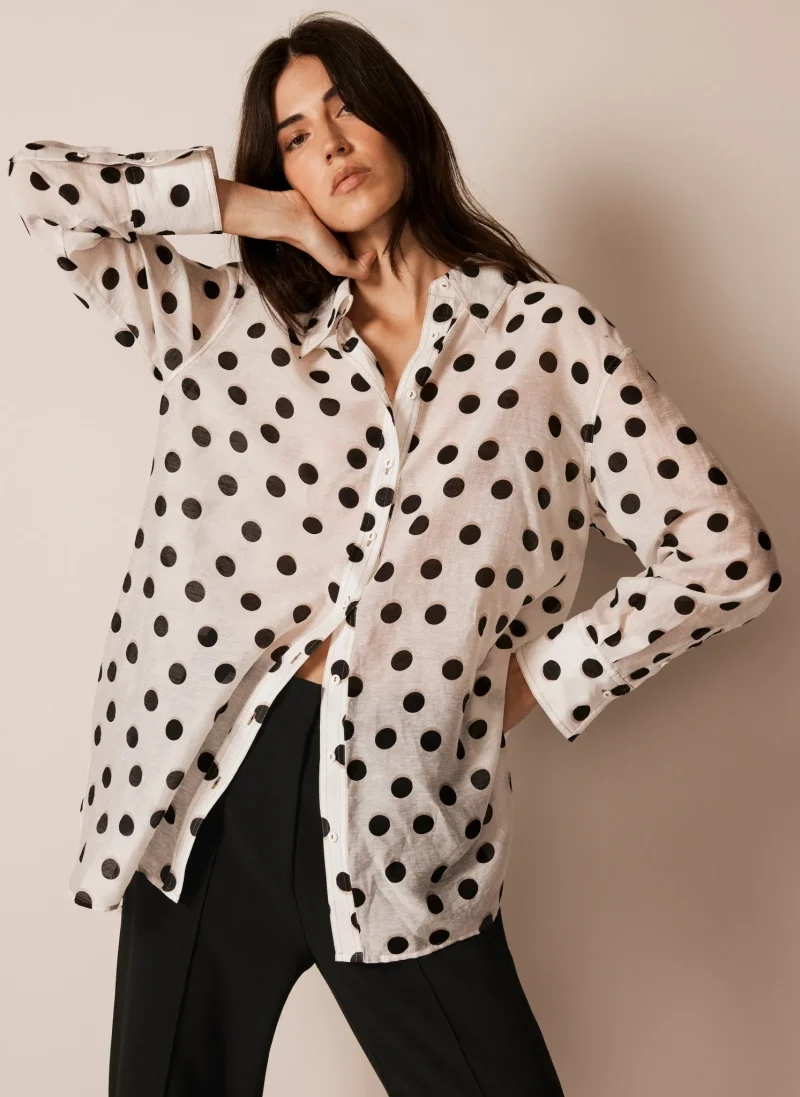 polka dot longline white shirt for women