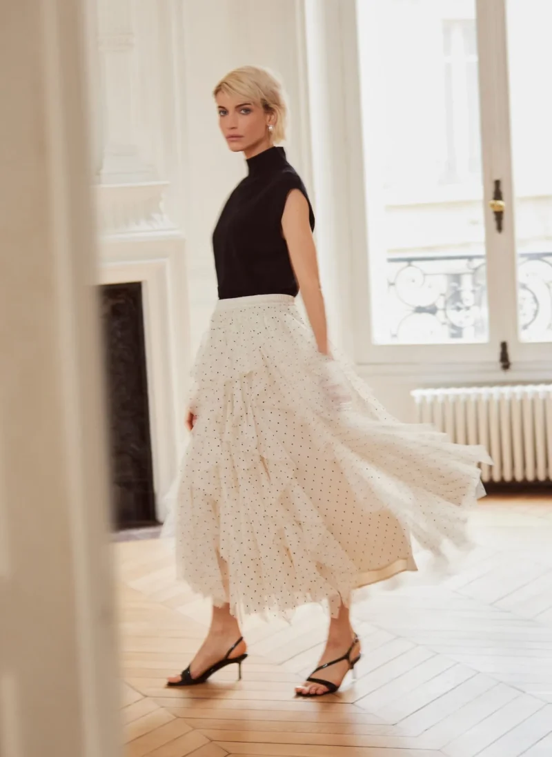 polka dot tulle maxi skirt cream