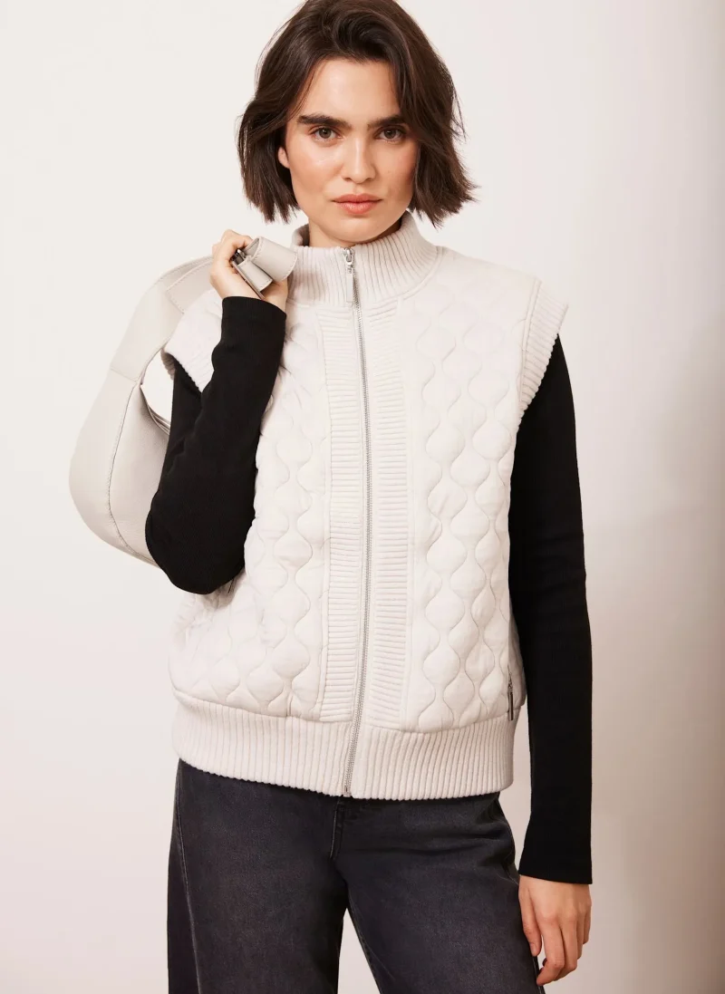 quilted cotton blend gilet in soft cream