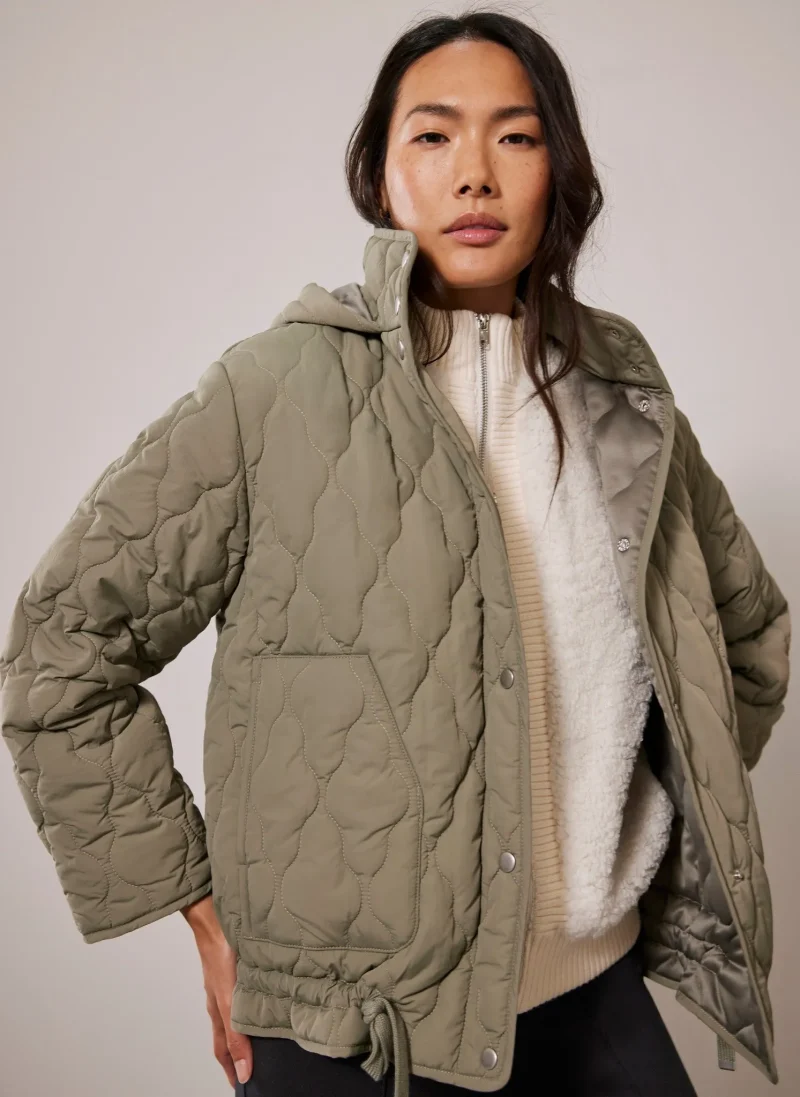 quilted khaki hooded jacket