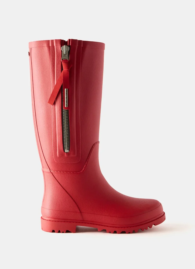 red matte knee high wellies for women