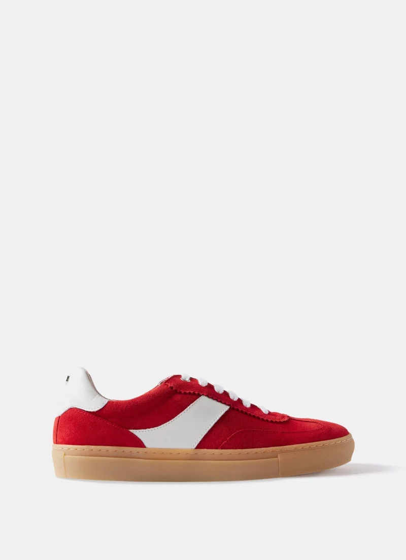 red suede athletic shoes