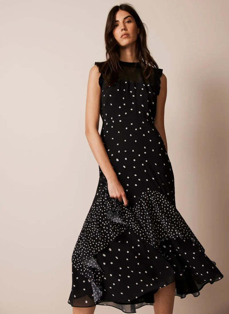 ruffled black spot maxi dress