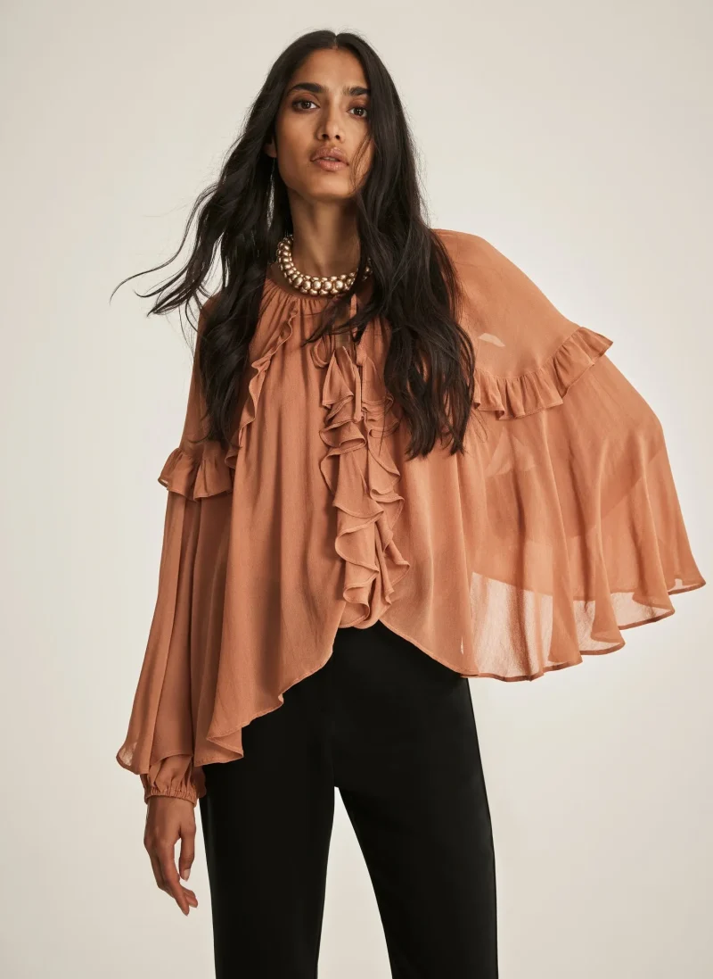 rustic ruffle blouse elegant rust detail