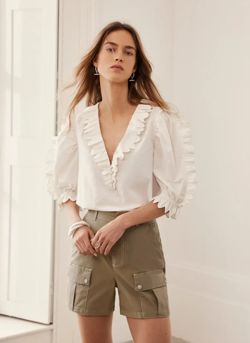 scallop trim cotton blouse white