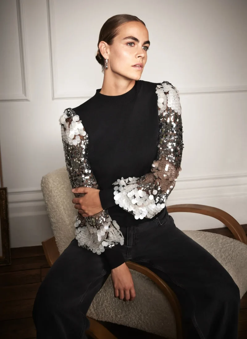 sequin sleeve black jumper