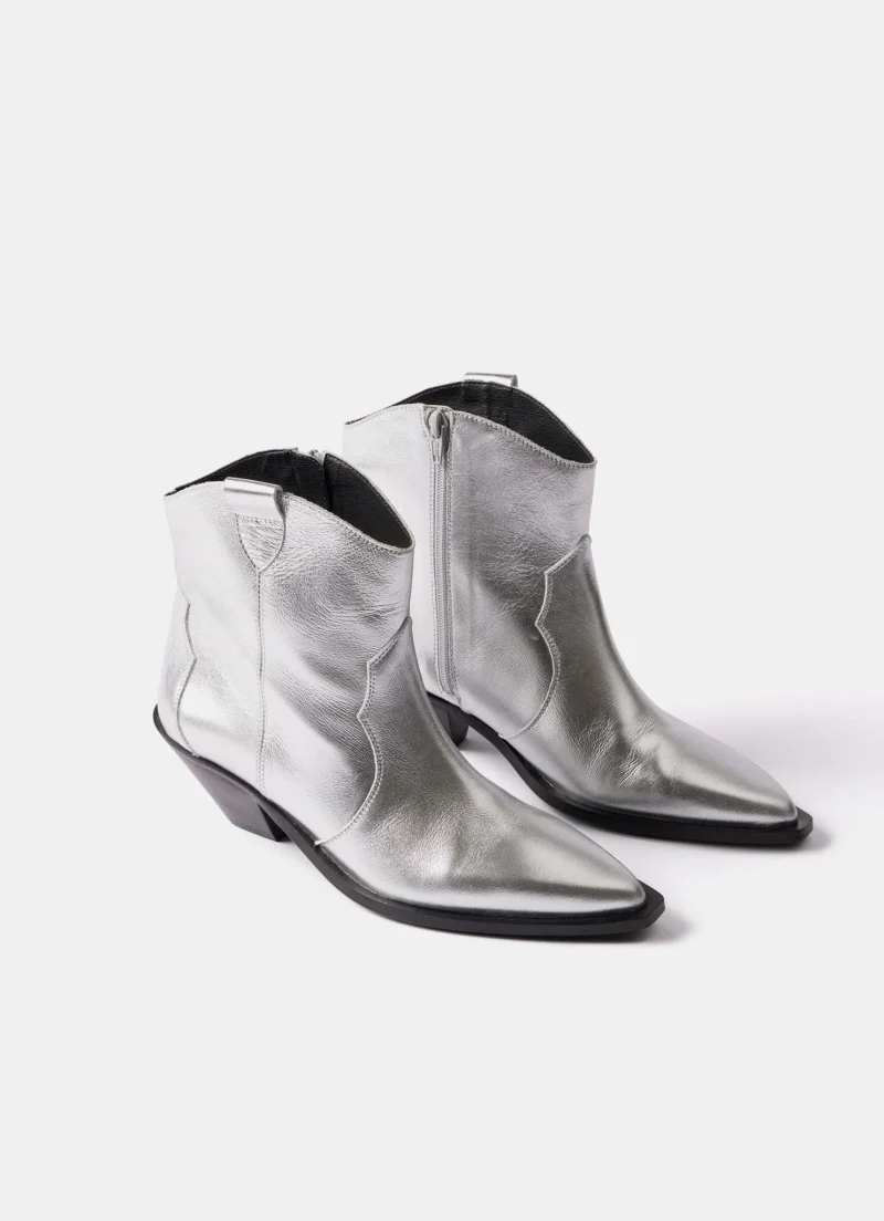 silver ankle boots western leather style