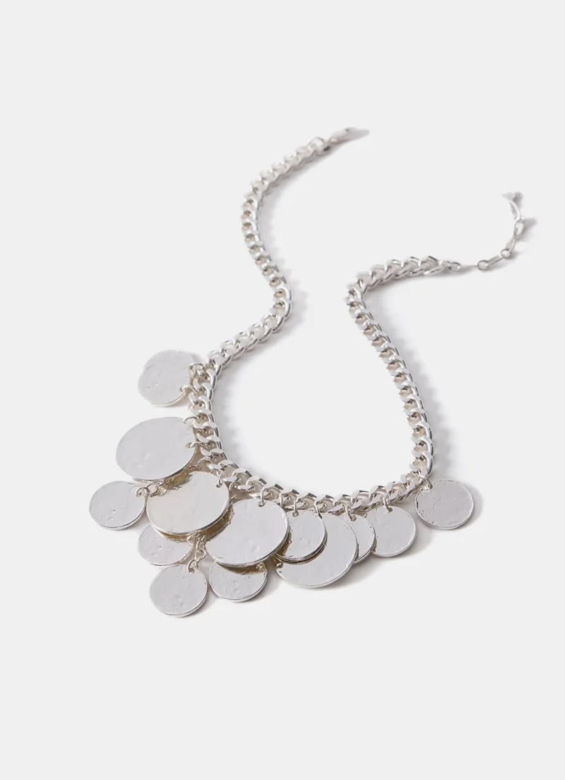 silver disc statement necklace