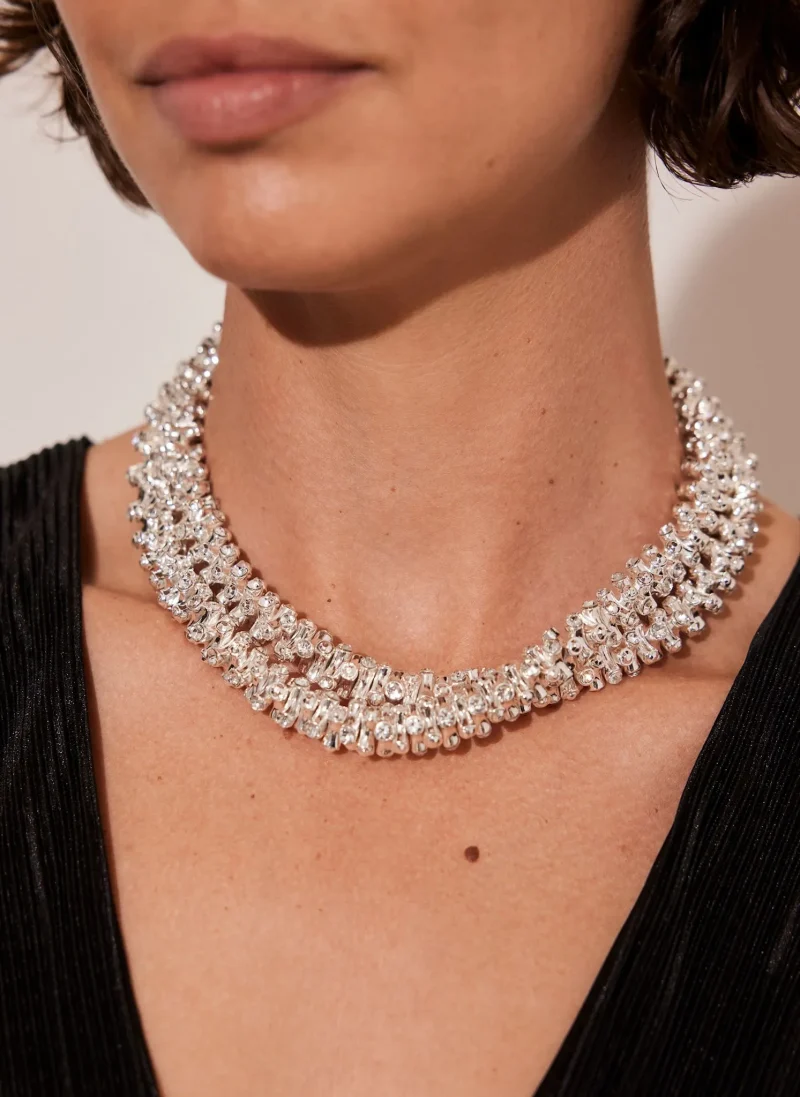 silver double row statement necklace